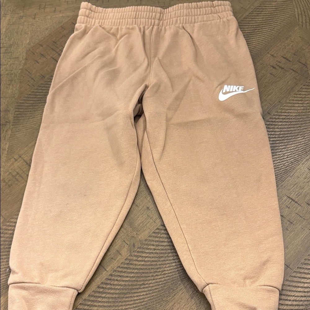 Nike Kids Beige/Tan Fleece Joggers with White Logo